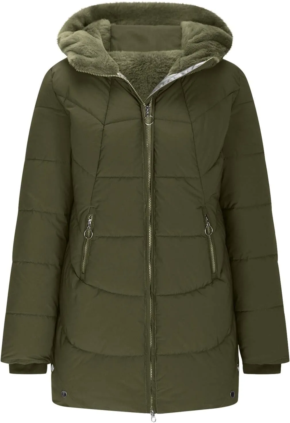 Winter Jackets for Women 2024 Zipper Hood Fleece Lined Thicken Padded Coats Casual Warm Cotton Outerwear with Pockets