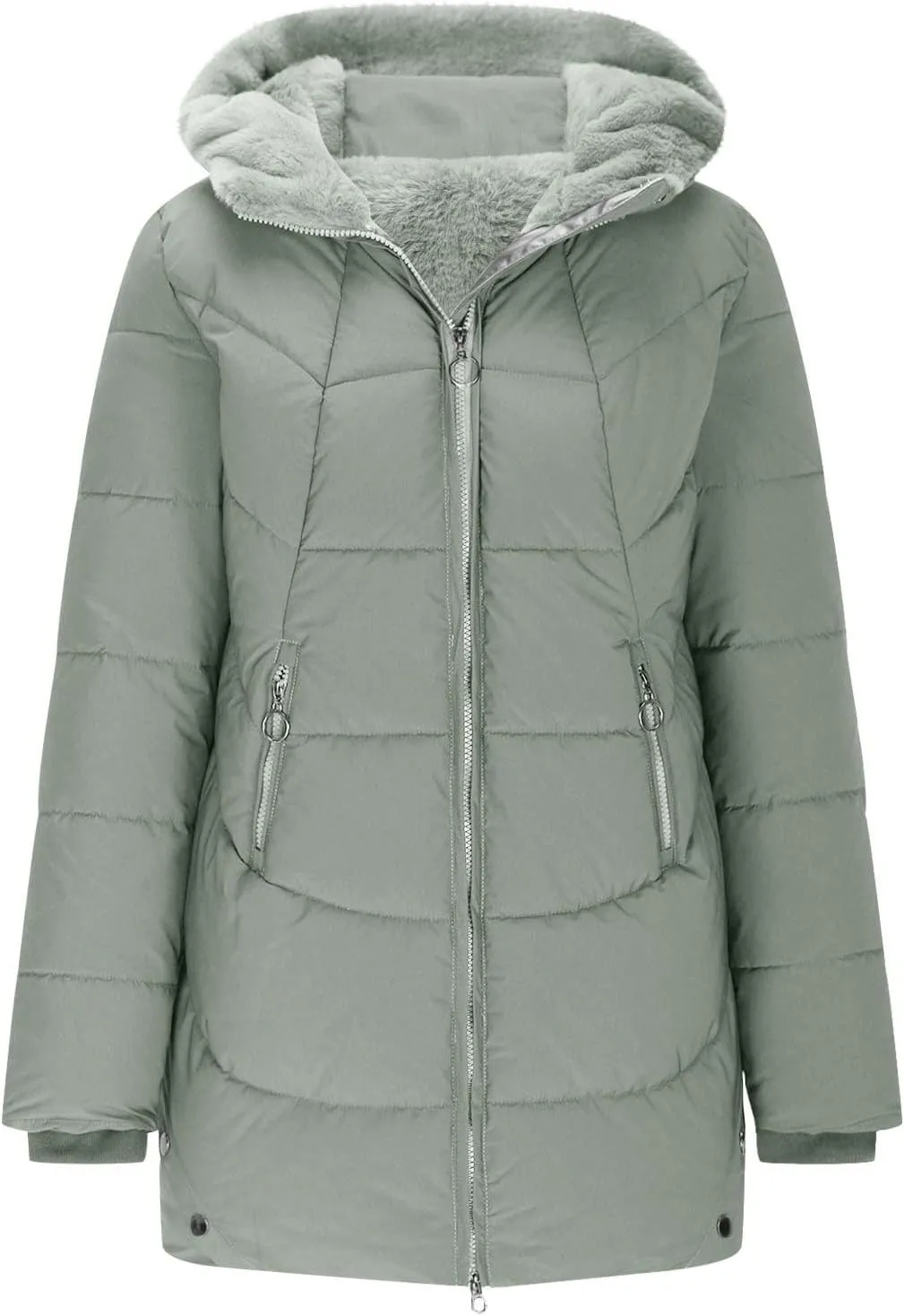 Winter Jackets for Women 2024 Zipper Hood Fleece Lined Thicken Padded Coats Casual Warm Cotton Outerwear with Pockets