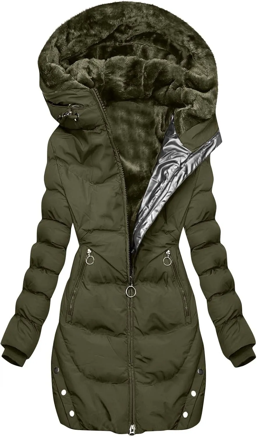 Winter Jackets for Women 2024 Zipper Hood Fleece Lined Thicken Padded Coats Casual Warm Cotton Outerwear with Pockets