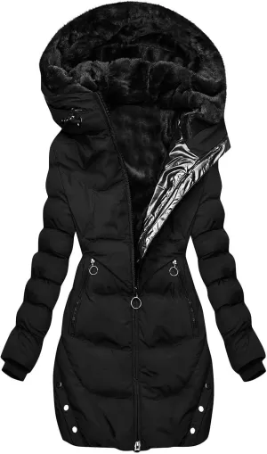 Winter Jackets for Women 2024 Zipper Hood Fleece Lined Thicken Padded Coats Casual Warm Cotton Outerwear with Pockets