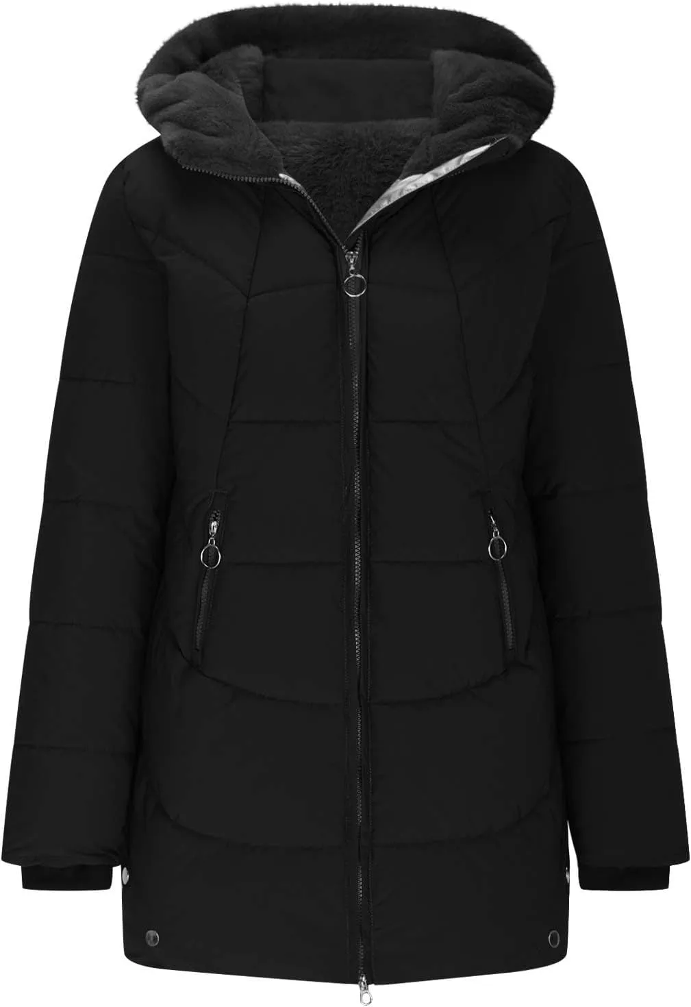 Winter Jackets for Women 2024 Zipper Hood Fleece Lined Thicken Padded Coats Casual Warm Cotton Outerwear with Pockets