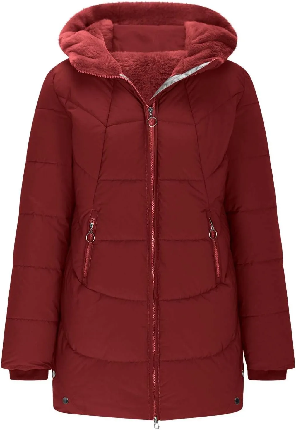 Winter Jackets for Women 2024 Zipper Hood Fleece Lined Thicken Padded Coats Casual Warm Cotton Outerwear with Pockets