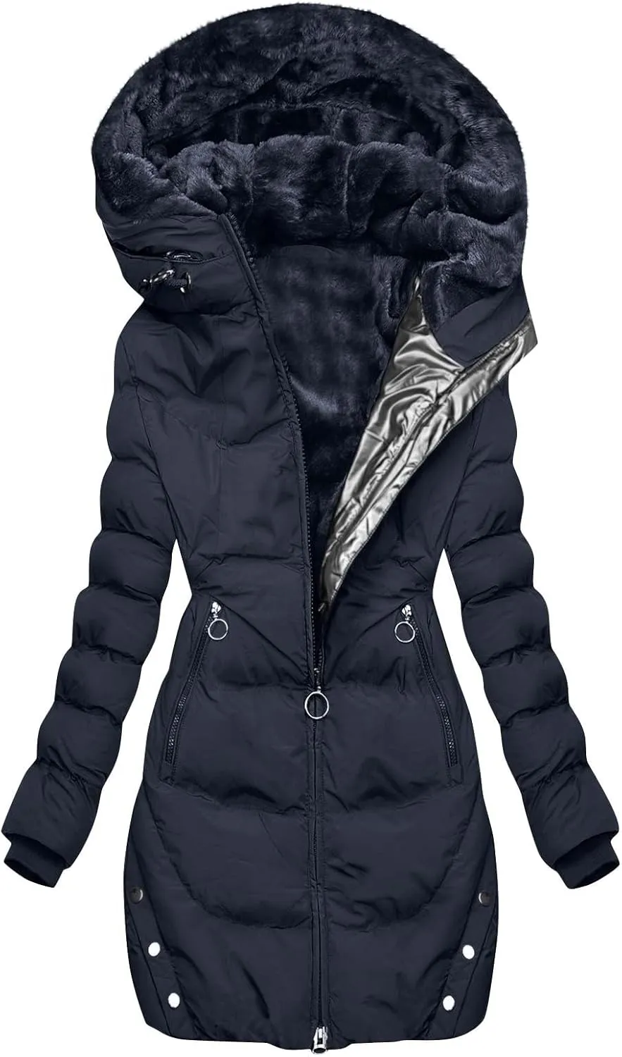 Winter Jackets for Women 2024 Zipper Hood Fleece Lined Thicken Padded Coats Casual Warm Cotton Outerwear with Pockets