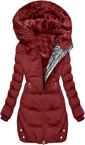 Winter Jackets for Women 2024 Zipper Hood Fleece Lined Thicken Padded Coats Casual Warm Cotton Outerwear with Pockets