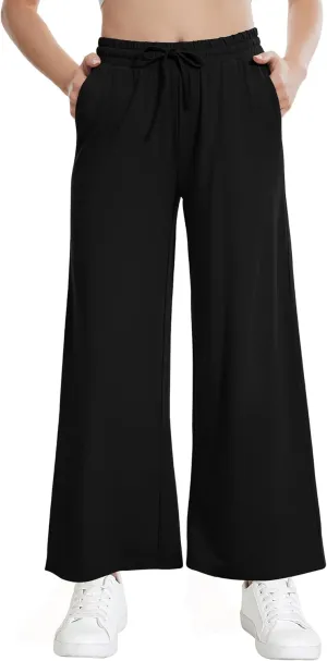 WiWi Women's French Terry Yoga Pants Soft Viscose from Bamboo Lounge Pants Wide Leg Sweatpants with Pockets S-XXL