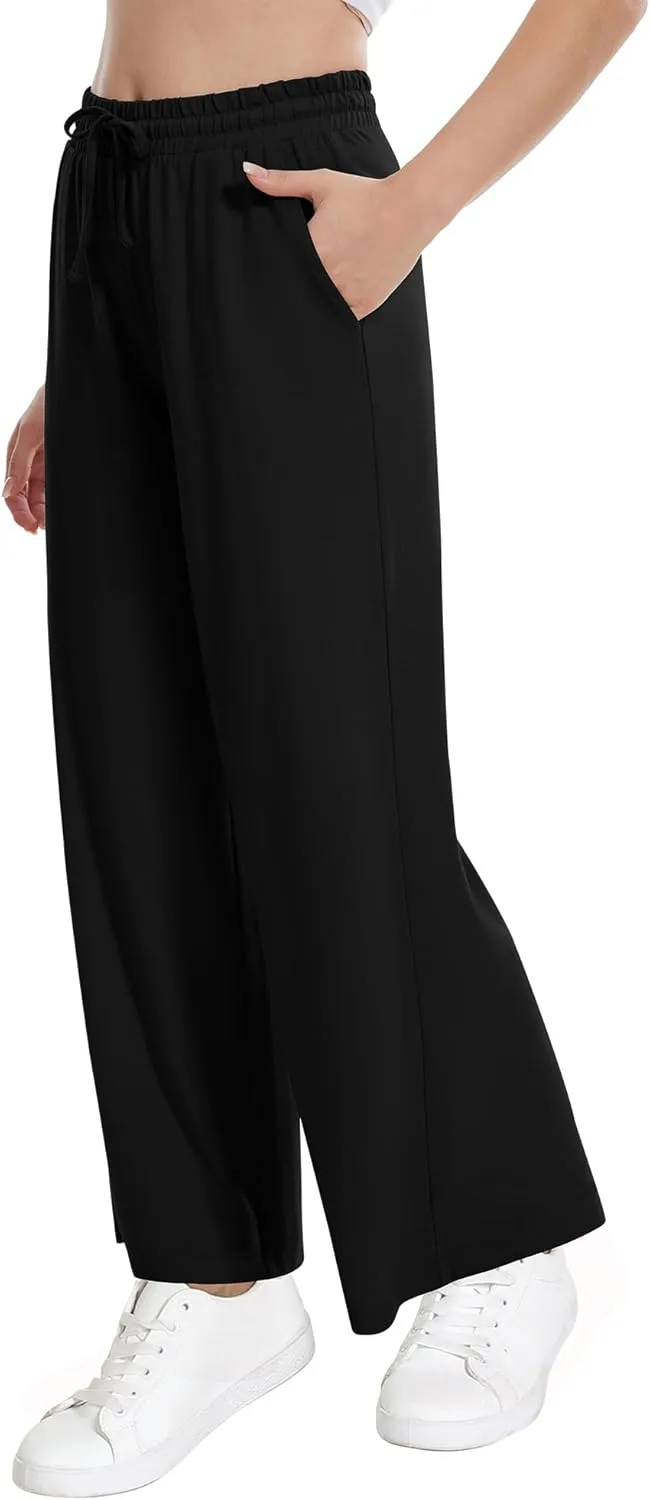 WiWi Women's French Terry Yoga Pants Soft Viscose from Bamboo Lounge Pants Wide Leg Sweatpants with Pockets S-XXL