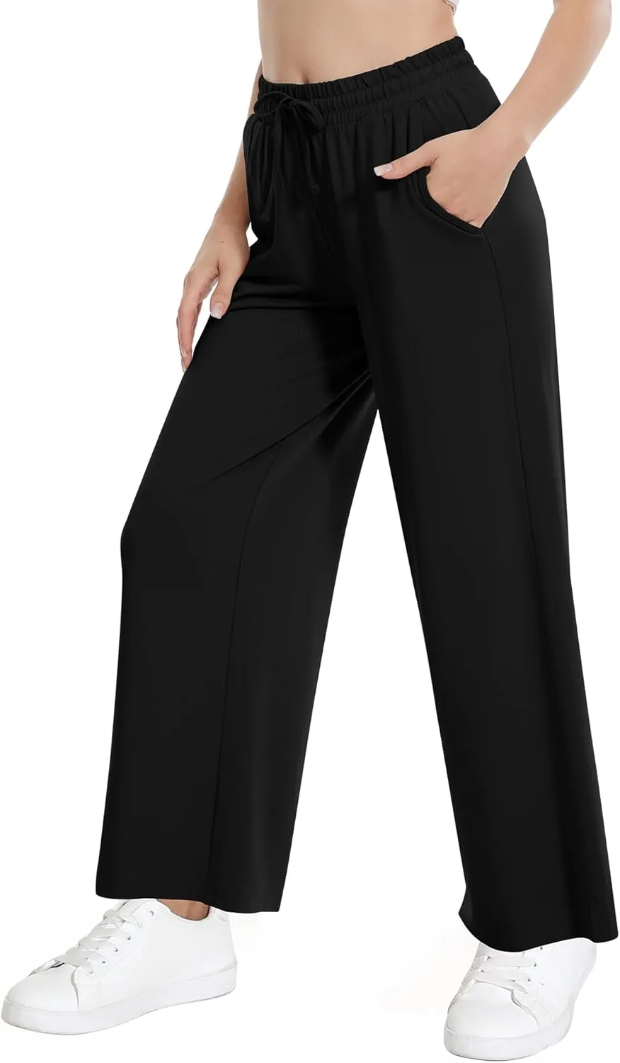 WiWi Women's French Terry Yoga Pants Soft Viscose from Bamboo Lounge Pants Wide Leg Sweatpants with Pockets S-XXL