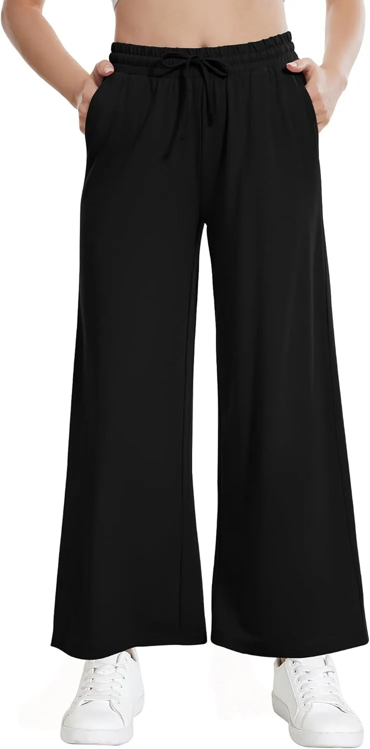 WiWi Women's French Terry Yoga Pants Soft Viscose from Bamboo Lounge Pants Wide Leg Sweatpants with Pockets S-XXL