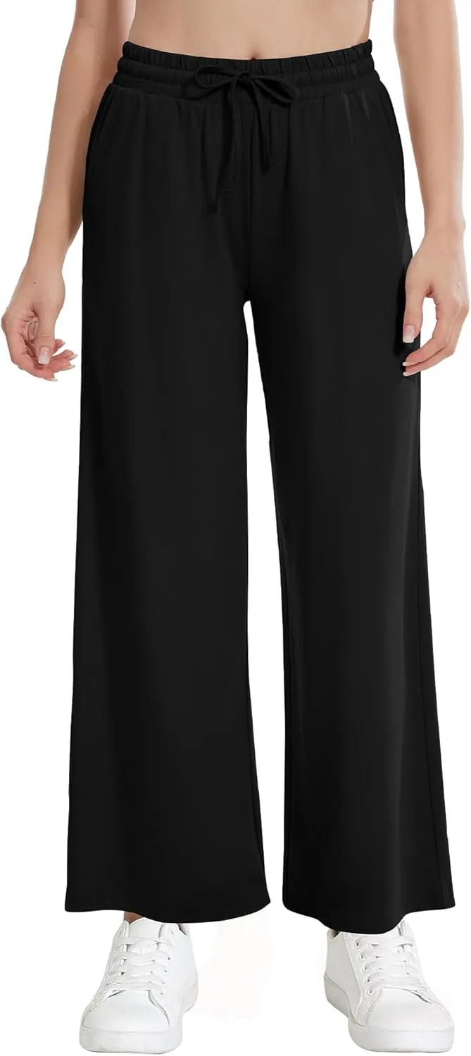 WiWi Women's French Terry Yoga Pants Soft Viscose from Bamboo Lounge Pants Wide Leg Sweatpants with Pockets S-XXL