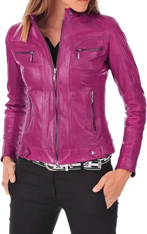 Woman's leather jackets Motorcycle Bomber Biker Genuine Lambskin (KC-14)