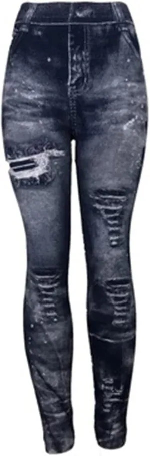 Women Denim Print Leggings Elastic High Waist Soft Yoga Pants Fake Jeans Seamless Gym Pant Butt Lifting Trousers