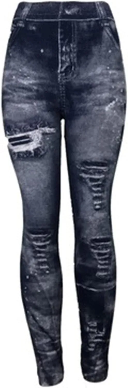 Women Denim Print Leggings Elastic High Waist Soft Yoga Pants Fake Jeans Seamless Gym Pant Butt Lifting Trousers