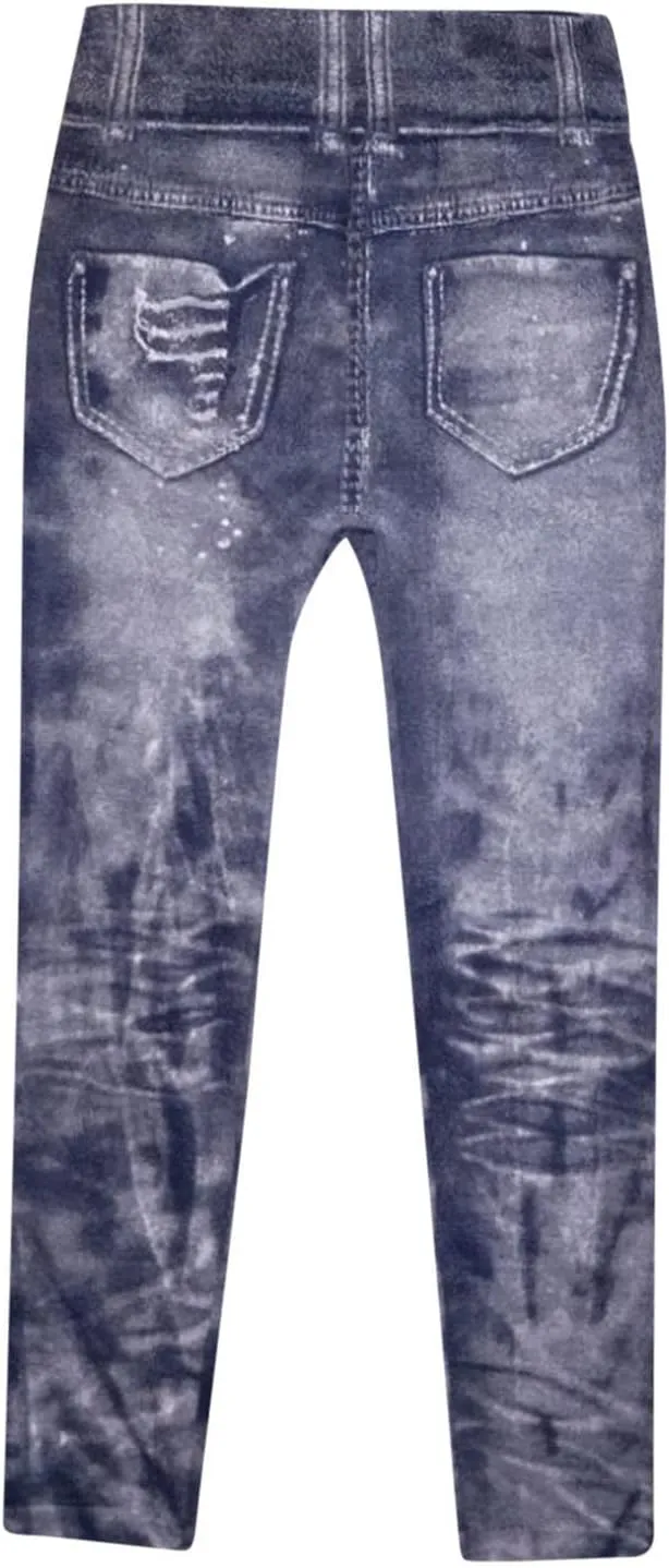 Women Denim Print Leggings Elastic High Waist Soft Yoga Pants Fake Jeans Seamless Gym Pant Butt Lifting Trousers