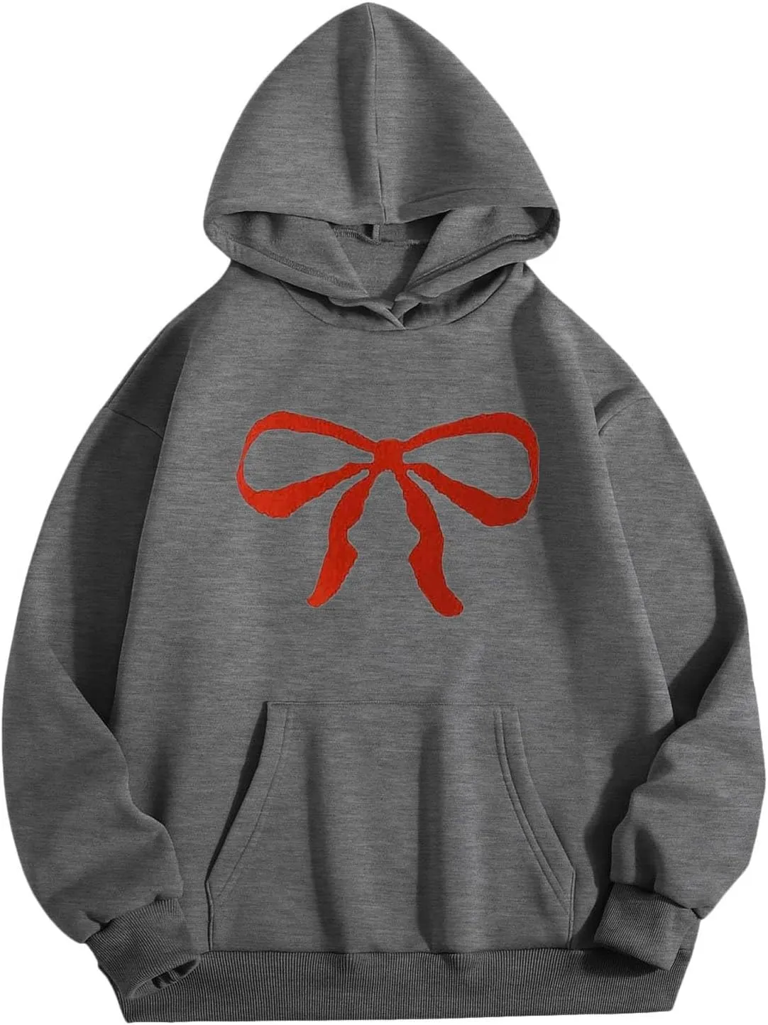 Women Oversized Hoodies Red Bow Printed Hooded Sweatshirt Loose Fit Casual Fashion Outfits Workout Pullover with