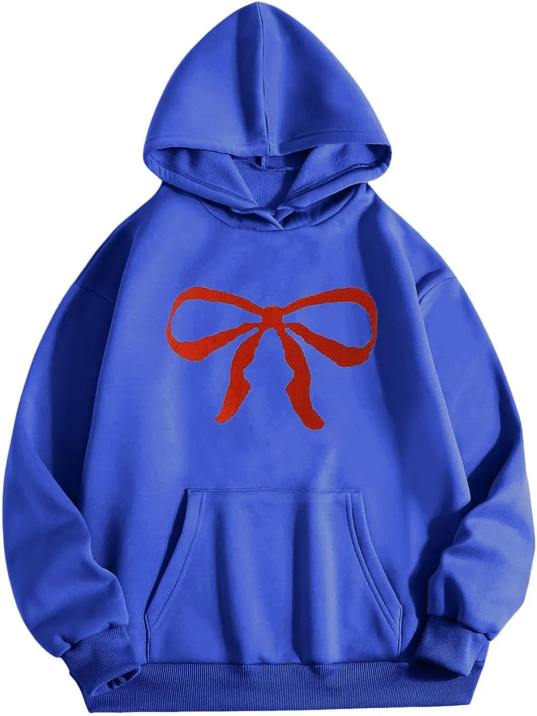 Women Oversized Hoodies Red Bow Printed Hooded Sweatshirt Loose Fit Casual Fashion Outfits Workout Pullover with
