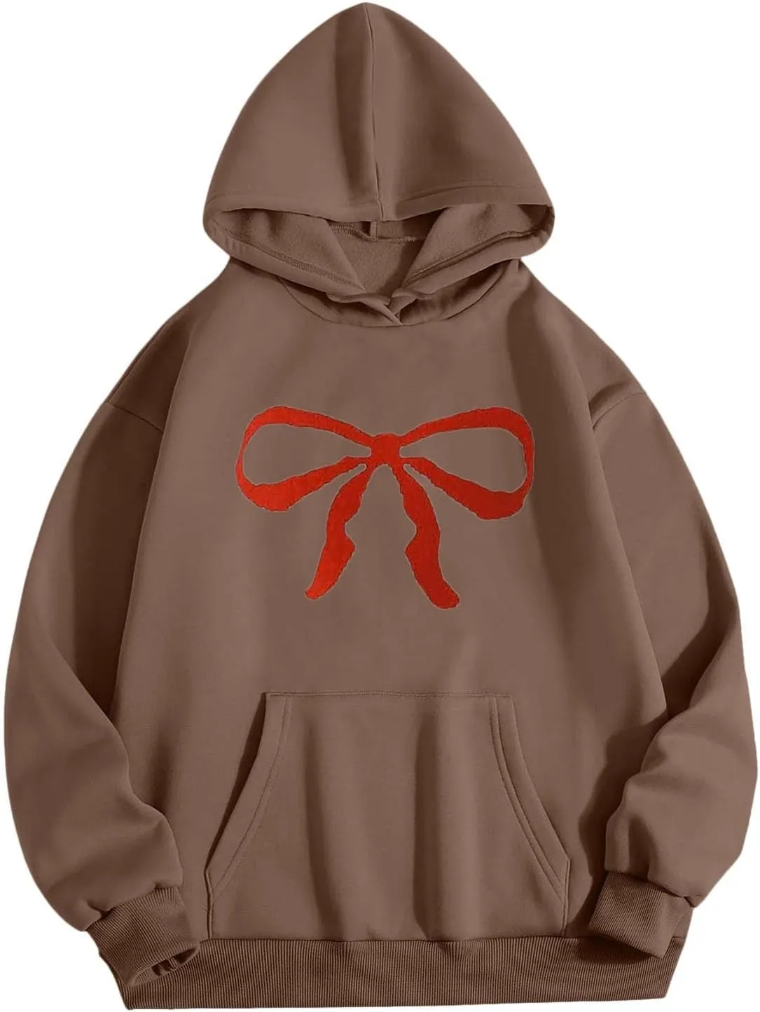 Women Oversized Hoodies Red Bow Printed Hooded Sweatshirt Loose Fit Casual Fashion Outfits Workout Pullover with