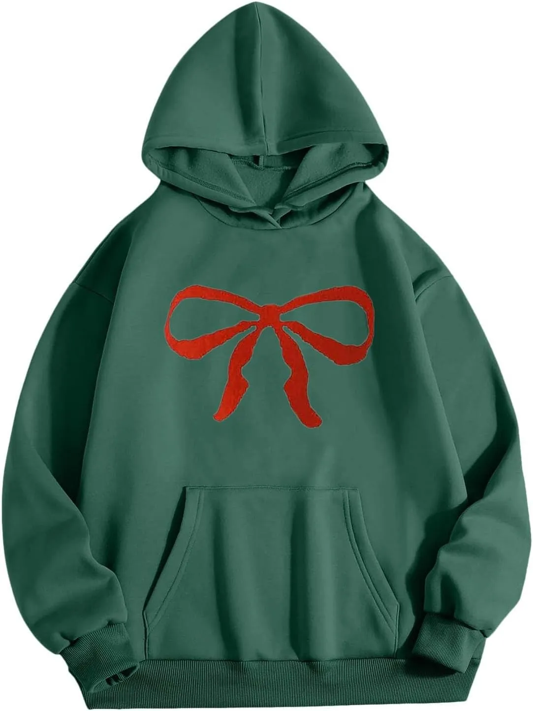 Women Oversized Hoodies Red Bow Printed Hooded Sweatshirt Loose Fit Casual Fashion Outfits Workout Pullover with
