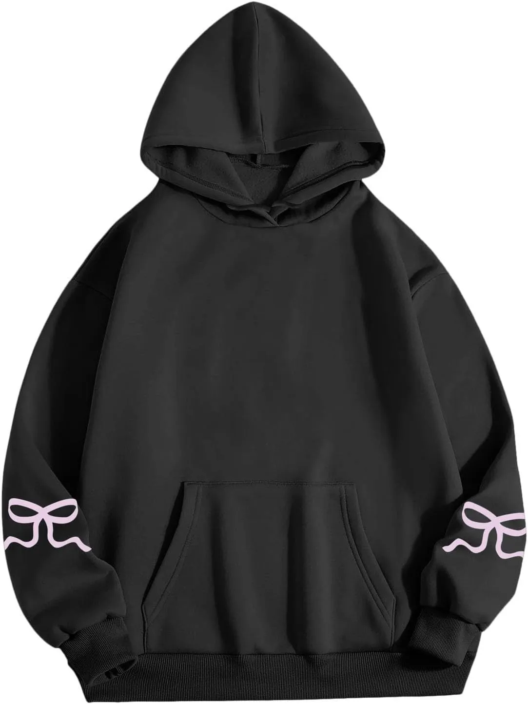 Women Oversized Hoodies Sleeve Edge Bow Printed Sweatshirt Loose Fit Casual Fashion Outfits Workout Pullover with