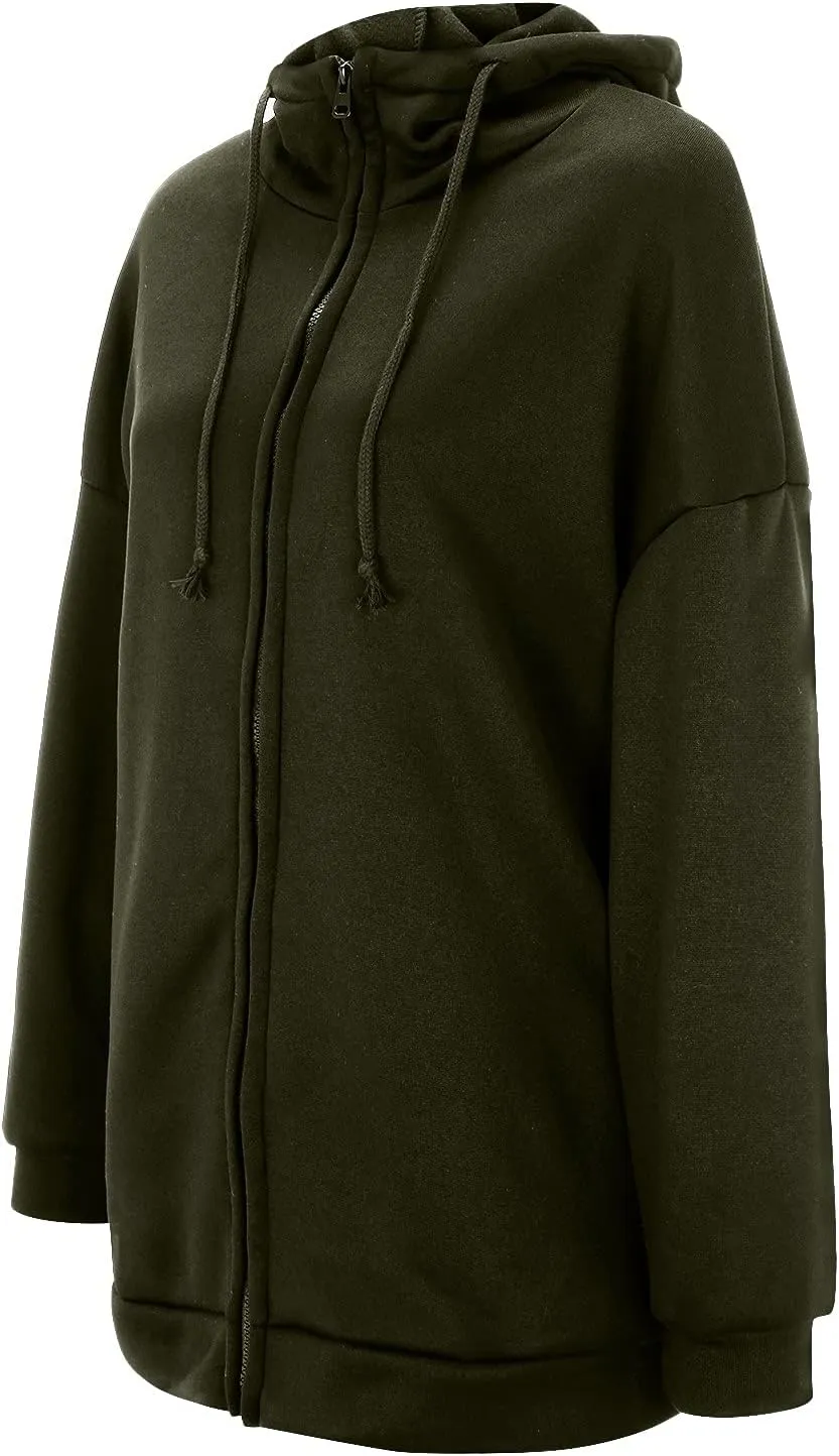 Women Oversized Hoodies Winter Thick Turtleneck Hooded Zipper Sweatshirt Baggy Turtleneck Coat Casual Y2K Sports Tops