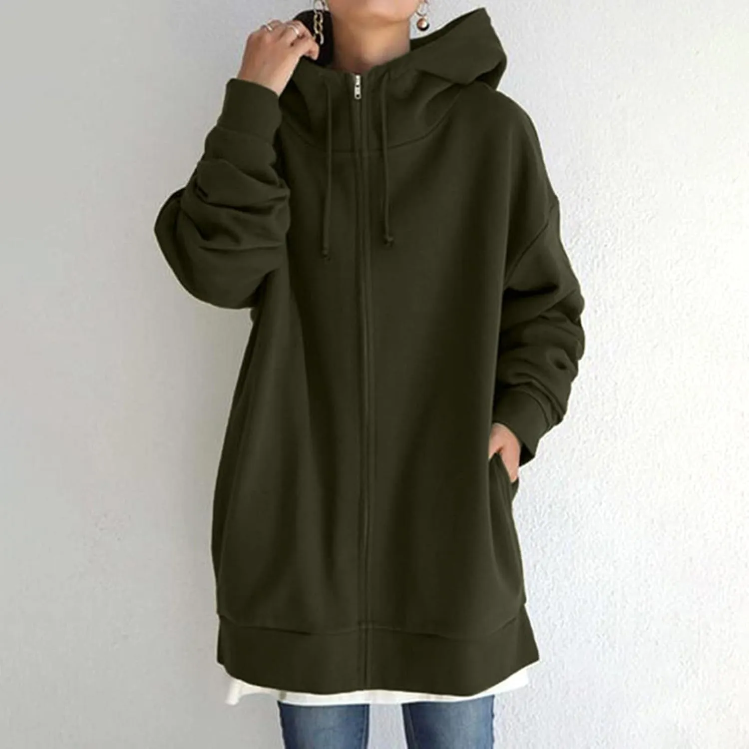 Women Oversized Hoodies Winter Thick Turtleneck Hooded Zipper Sweatshirt Baggy Turtleneck Coat Casual Y2K Sports Tops