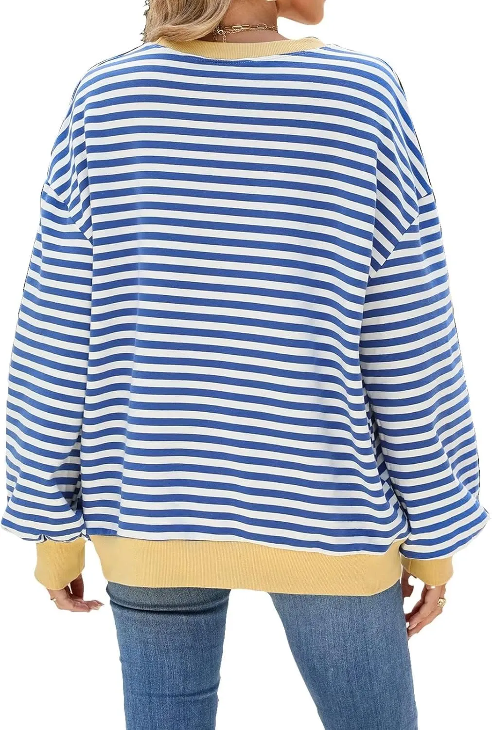 Women Oversized Striped Sweatshirt Color Block Long Sleeve Pullover Tops Preppy Clothes
