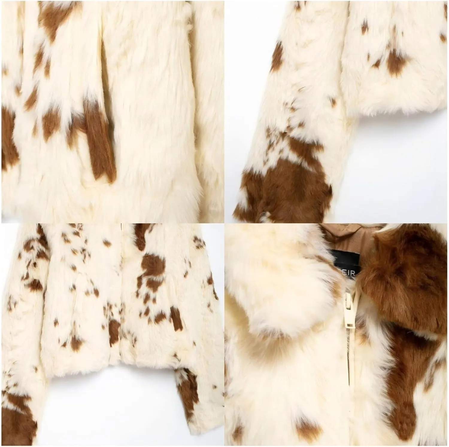 Women Print Faux Fur Zipper Short Lapel Coat Side Pockets Front Zipper Design Turn-Down Collar Jacket Outwear