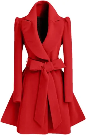 Women Turn Down Collar Midi Length Trench Double Breasted Pea Coat Winter Warm Jacket