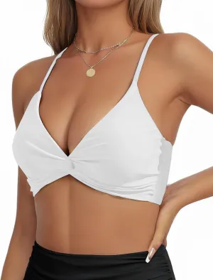 Womens Bikini Tops Twist Front V Neck Push Up Padded Spaghetti Straps Bathing Suit Tops Swimsuit Top Only