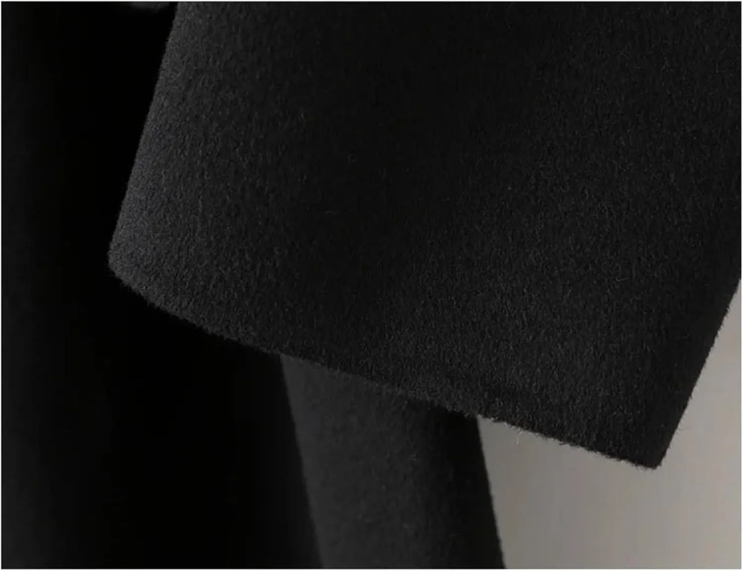 Womens Black Wool Cashmere Blend Long Trench Coat V-Neck Belted Office Dressy Coat