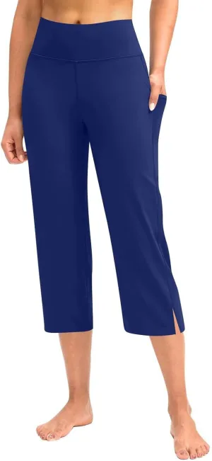 Womens Bootcut Yoga Pants Cotton-Down High Waisted Elastic Capris Baggy Loose Fit Soft Workout Summer Pant with Pocket