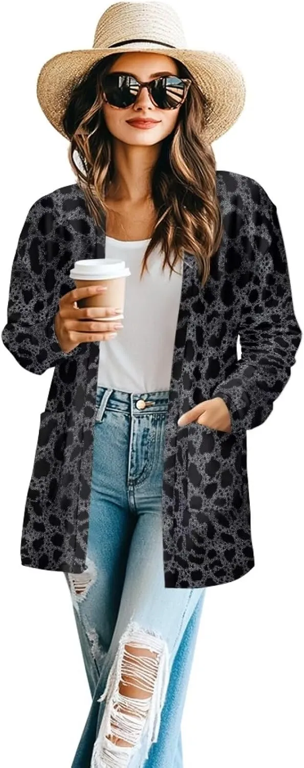 Womens Cardigan Jacket Casual Long Sleeve Coat Loose Lightweight Shirt Jacket Coat Open Front Outerwear with Pockets