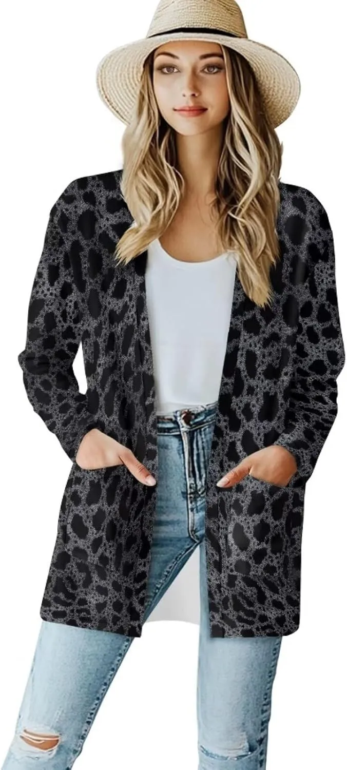 Womens Cardigan Jacket Casual Long Sleeve Coat Loose Lightweight Shirt Jacket Coat Open Front Outerwear with Pockets