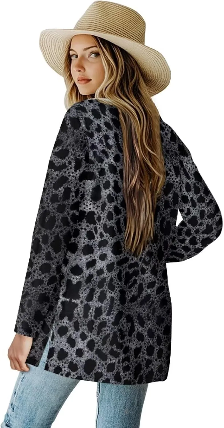 Womens Cardigan Jacket Casual Long Sleeve Coat Loose Lightweight Shirt Jacket Coat Open Front Outerwear with Pockets