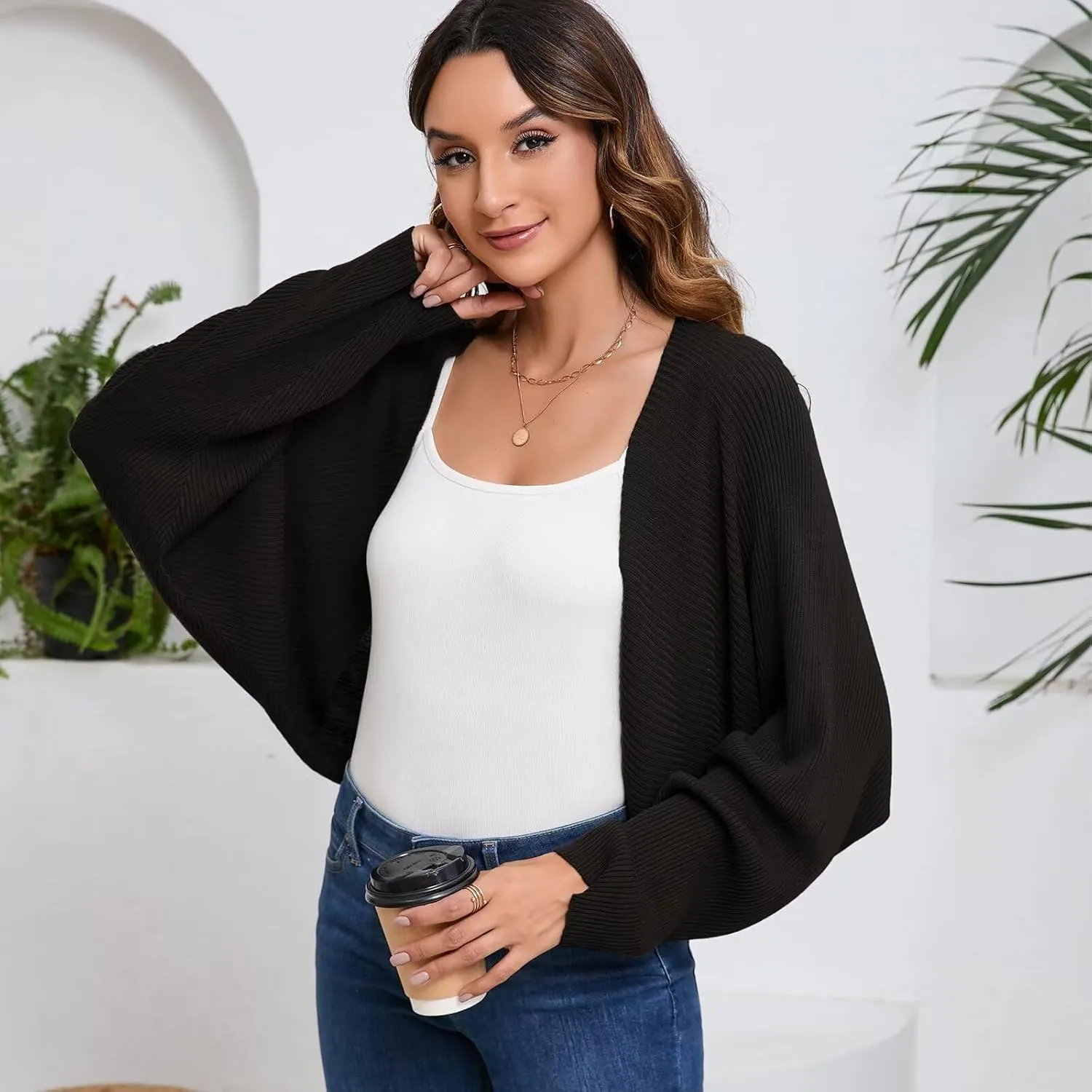Women's Cardigan Summer 2024 Bolero Shrugs for Dresses Cropped Sweater Long Sleeve Lightweight Open Front Elegant Knit Top.