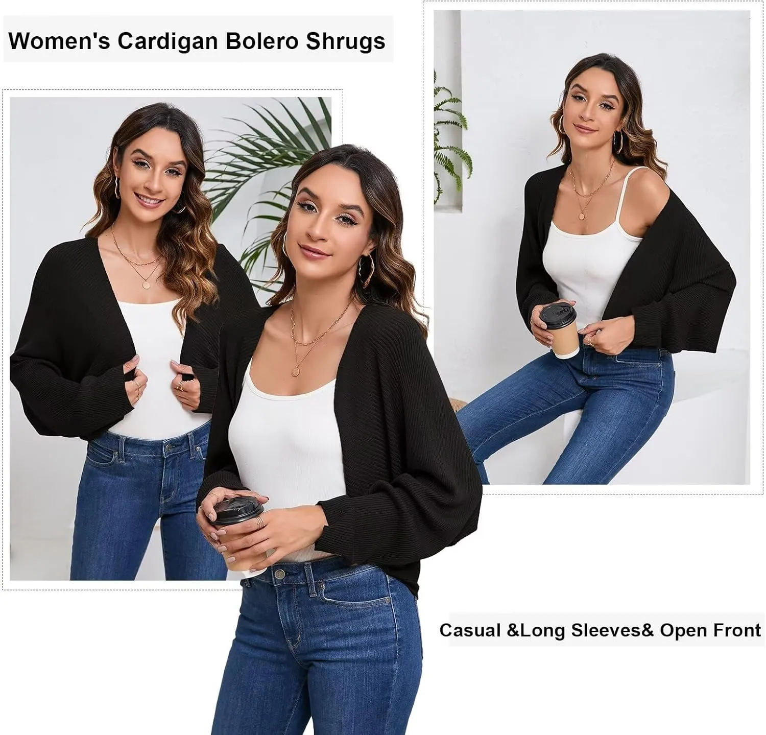 Women's Cardigan Summer 2024 Bolero Shrugs for Dresses Cropped Sweater Long Sleeve Lightweight Open Front Elegant Knit Top.