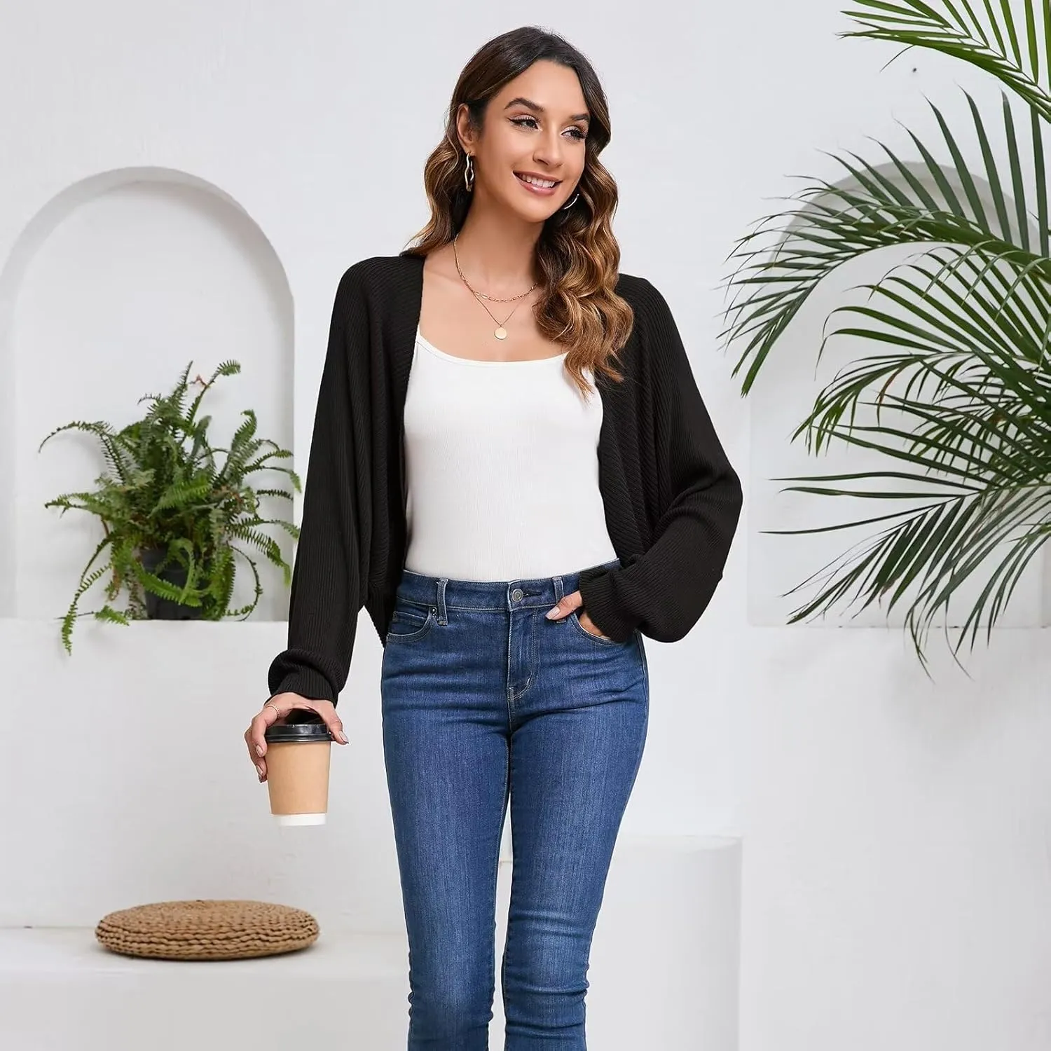 Women's Cardigan Summer 2024 Bolero Shrugs for Dresses Cropped Sweater Long Sleeve Lightweight Open Front Elegant Knit Top.