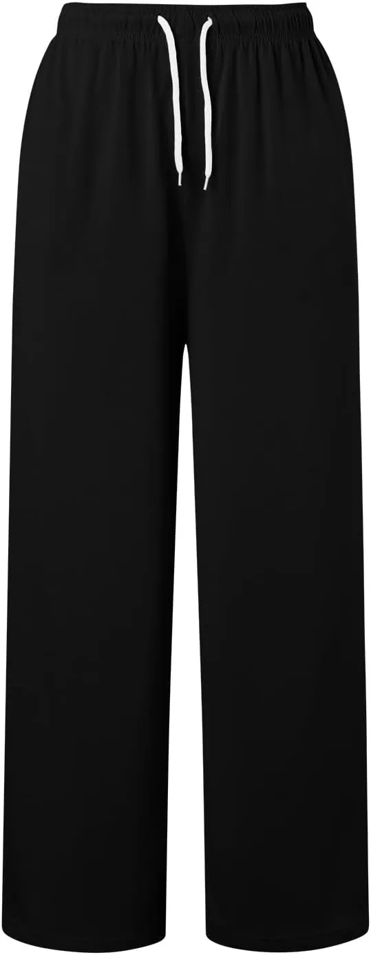 Womens Casual Pants Summer Elastic High Waist Pants Baggy Lightweight Comfy Soft Beach Trousers with Pockets 2025