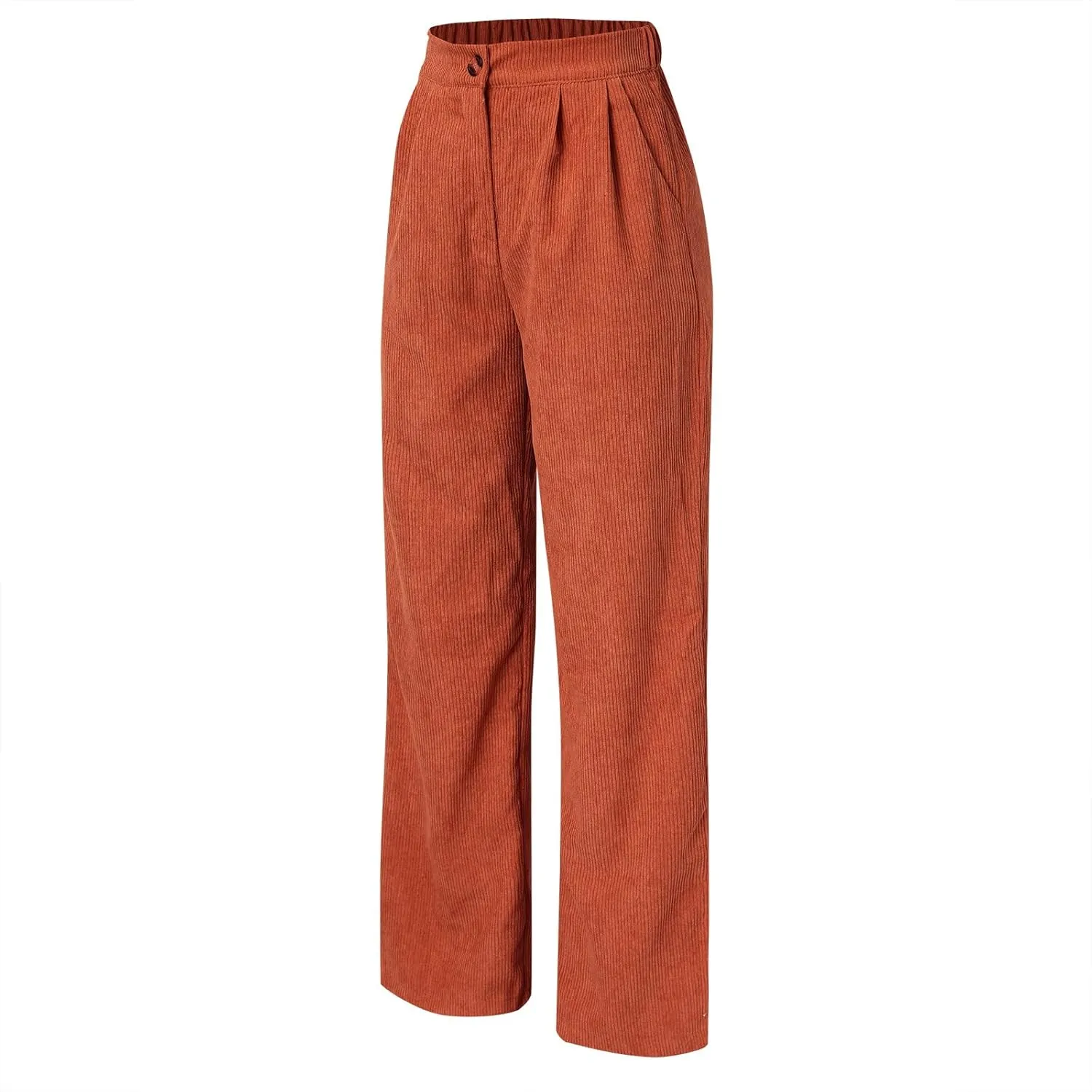 Women's Corduroy Straight Leg Pants Casual High Waist Trousers Solid Loose Fit Soft Classic Sweatspant with Pockets