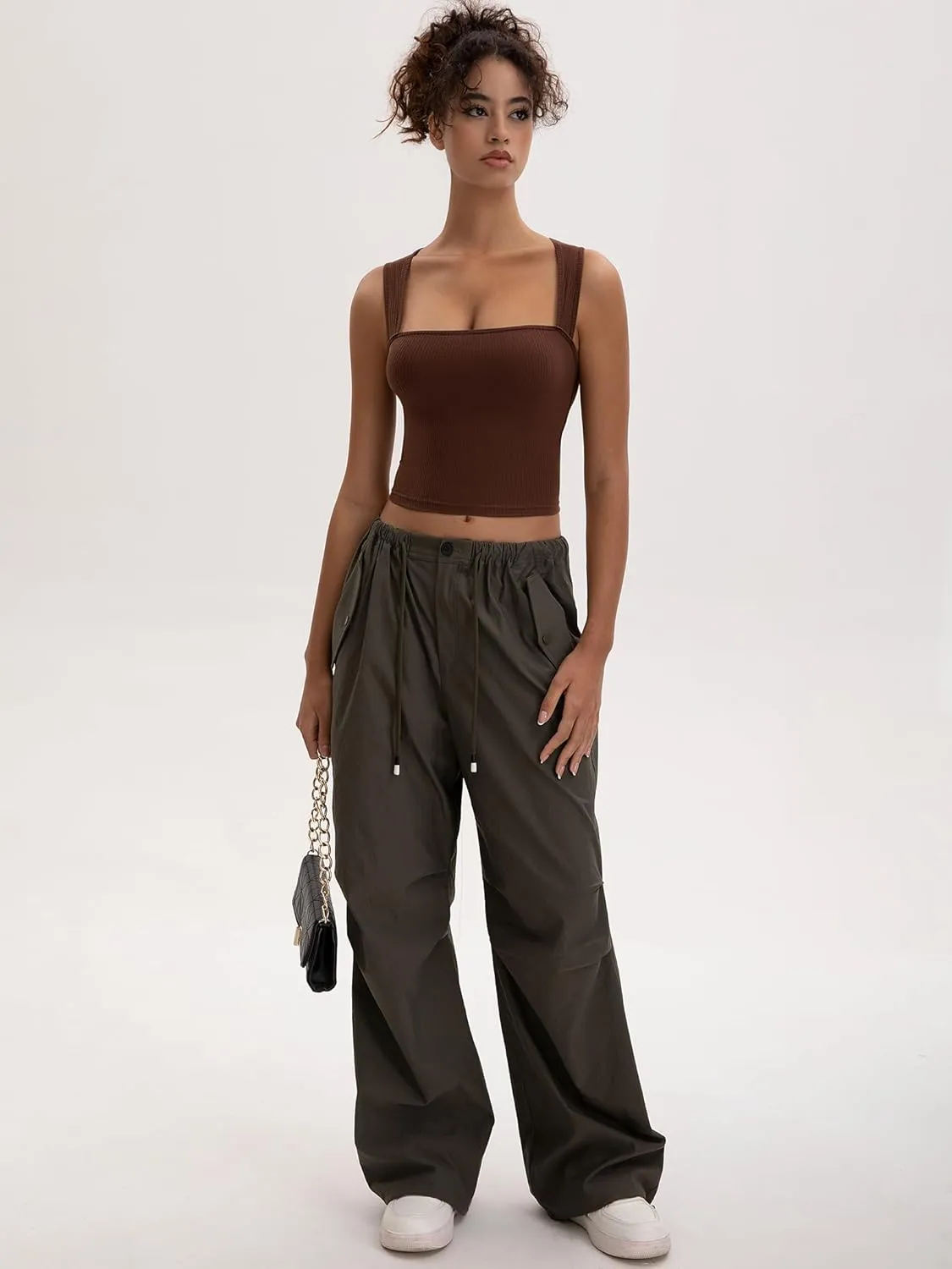 Women's Crop Tank Top Ribbed Sleeveless Shirts Wide Strap Square Neck Casual Basic Tanks 2025 Summer for Workout