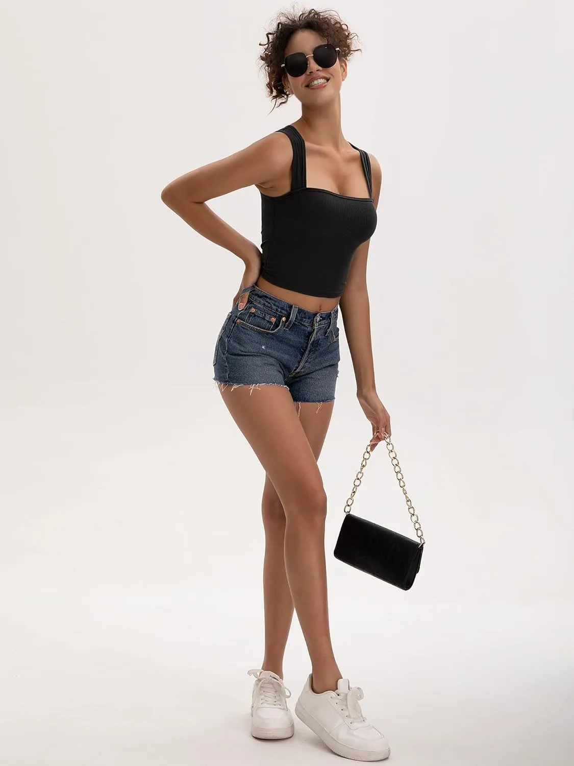 Women's Crop Tank Top Ribbed Sleeveless Shirts Wide Strap Square Neck Casual Basic Tanks 2025 Summer for Workout