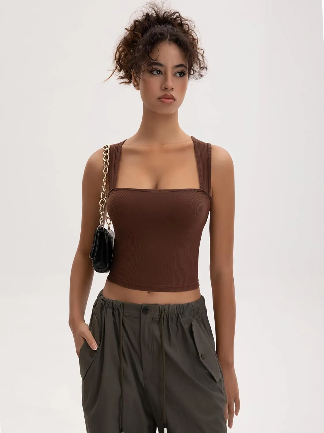 Women's Crop Tank Top Ribbed Sleeveless Shirts Wide Strap Square Neck Casual Basic Tanks 2025 Summer for Workout