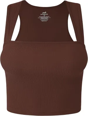 Women's Crop Tank Top Ribbed Sleeveless Shirts Wide Strap Square Neck Casual Basic Tanks 2025 Summer for Workout