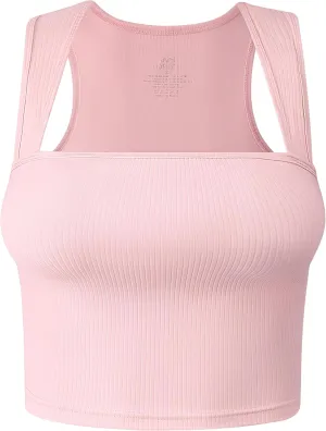 Women's Crop Tank Top Ribbed Sleeveless Shirts Wide Strap Square Neck Casual Basic Tanks 2025 Summer for Workout