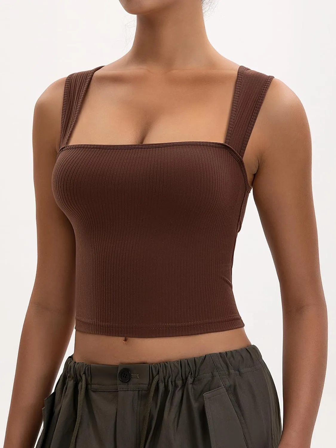 Women's Crop Tank Top Ribbed Sleeveless Shirts Wide Strap Square Neck Casual Basic Tanks 2025 Summer for Workout