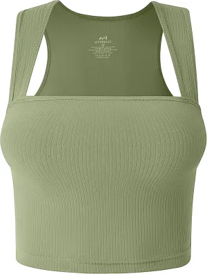 Women's Crop Tank Top Ribbed Sleeveless Shirts Wide Strap Square Neck Casual Basic Tanks 2025 Summer for Workout