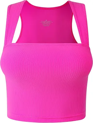 Women's Crop Tank Top Ribbed Sleeveless Shirts Wide Strap Square Neck Casual Basic Tanks 2025 Summer for Workout