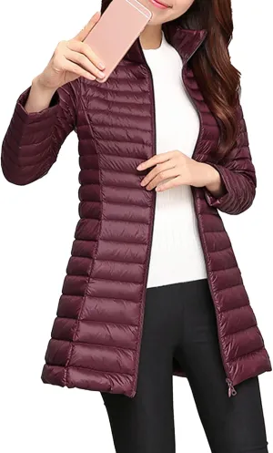Women's Down Long Hooded Jacket Lightweight Warm Puffer Coat Bubble Coat Packable Hooded Puffer Jacket