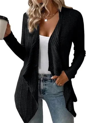 Women's Draped Open Front Lightweight Cardigan Tops Casual Long Sleeve Knit Outerwear Coffee Look