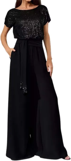 Women's Fashion Jumpsuit Sequins Stylish Short Sleeve Casual Jumpsuit Pants