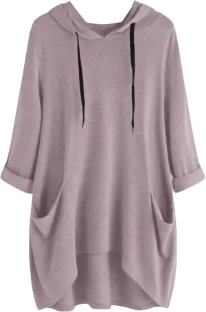 Women's Fashion Long Sleeve Hoodies Solid Color Sweatshirt Hooded Drawstring Pullover Top with Pocket Loose Clothes